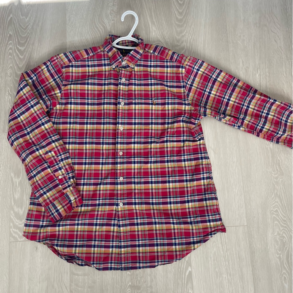 Ralph Lauren Blue/ Pink / Yellow Casual Button Down Shirt fits like XL